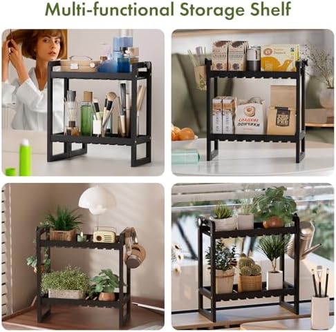 AmazerBath Bamboo Over The Toilet Storage Shelf - 2-Tier Bathroom Organizers and Storage Shelves, 2 in 1 Dual Stable Above Over Toilet Bathrooms Shelf Home Storages Rack for Small Bathroom, Black