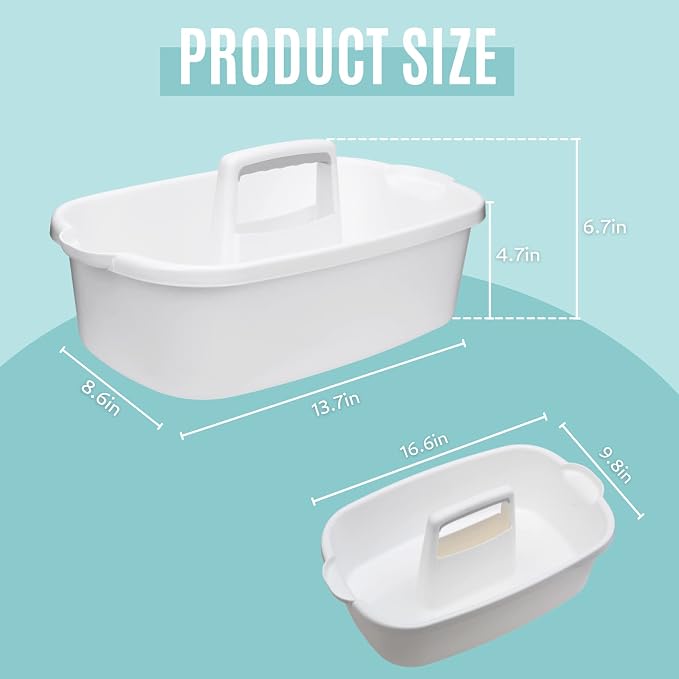 Cleaning Caddy Organizer with Handle, White Plastic Bucket for Cleaning Supplies Products, Cleaning Tool Storage Tote, 2 Pack