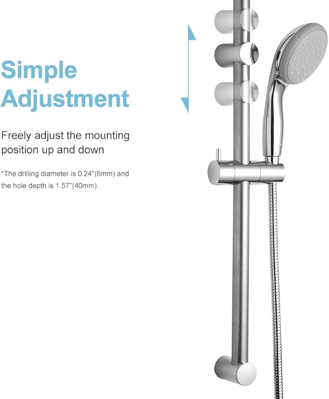 OFFO Shower Slide Bar 24 in Segmental Slide Bar Adjustable Installation Distance 18-24 in with 360° Adjustable Handheld Shower Head Holder for Bathroom, Screw Wall Mounted, Chrome Finish (Pack of 2)
