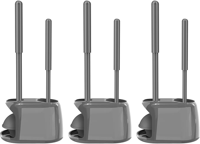 SetSail 3 Packs Toilet Brush and Plunger Set for Bathroom Cleaning, Gray | Semi-Hidden Toilet Plungers Heavy Duty Toilet Bowl Brush and Holder for Bathroom Toilet Plunger and Brush Set with holder