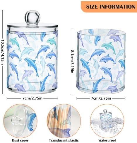 MNSRUU 2 Pack Qtip Holder Organizer Dispenser Light Blue Dolphins Bathroom Storage Canister Cotton Ball Holder Bathroom Containers for Cotton Swabs/Pads/Floss
