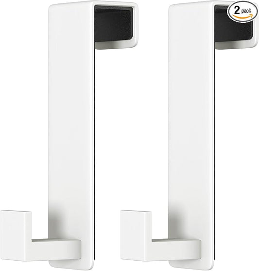 HUFEEOH Over Door Hooks, Stainless Steel Door Hanger with Non-Slip Pads, Easy Install Towel Coat Storage Fits 1-3/4" Thick Door (White, Fits 1-3/4" Thick Door -L Shape - 2 Pack)