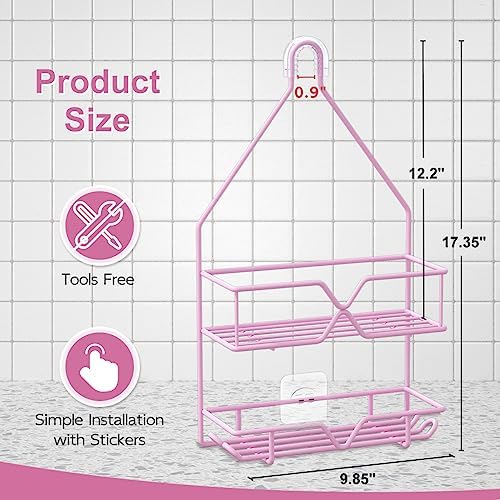 TreeLen Pink Shower Caddy Over Shower Head, Pink Bathroom Accessories, Gift for Girlfriend, Wife, Little Girl