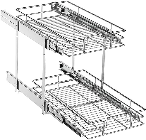 ROOMTEC Pull Out Cabinet Organizer (10½"W x 21½"D),2 Tier Pull Out Storage Shelf Drawer Basket,Sliding Shelves for Base Cabinet Organization in Kitchen, Bathroom, Pantry