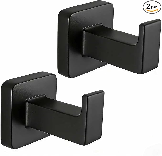 Matte Black Square Wall Hanger, Towel Hanger, Wall Mounted, Bathrobe Hook Kitchen Hooks 2 Bathroom Hooks
