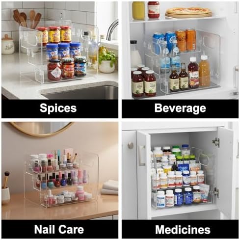 3-Tier Vitamin Storage Organizer, Organizer For Vitamin Bottles And Medicine Bottle, Vitamin Bottle Organizer For Countertop, Bathroom Cabinet Storage Items Are Clearly Visible