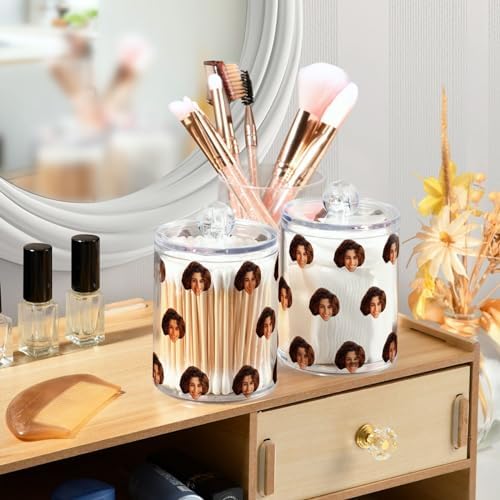 Personalized Custom 2 Pack Qtip Holder Dispenser with Lids, Storage Canisters, Bathroom Organizer for Cotton Swabs, Ovals, Rounds, Makeup Brush, Cosmetic Sponges, Guest Soaps, Bath Bombs
