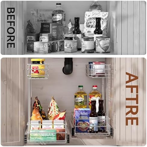 Under Sink Organizer 9" W X19 D, Pull Out Cabinet Organizer 2 Tier