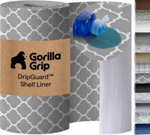 GORILLA GRIP Shelf Liner, Kitchen Drawer Protector, 12x120 White Gray
