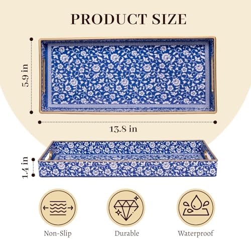 MAONAME Blue Bathroom Vanity Tray, Plastic Decorative Trays with Handles