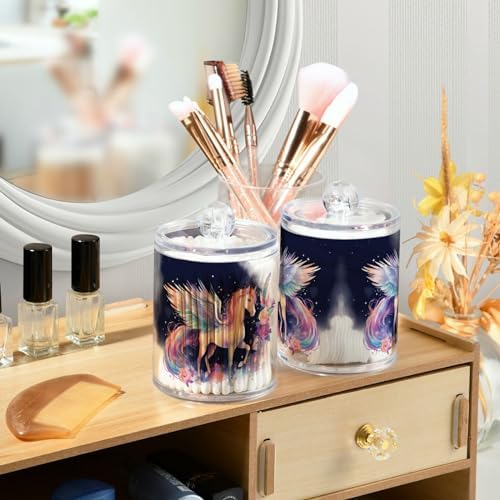 MNSRUU 4 Pack Qtip Holder Organizer Dispenser Cute Unicorn Pink Bathroom Storage Canister Cotton Ball Holder Bathroom Containers for Cotton Swabs/Pads/Floss