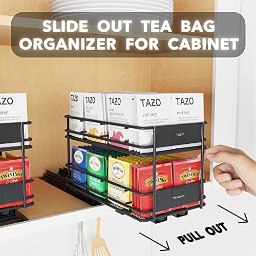 SpaceAid Pull Out Spice Rack Organizer for Cabinet, 2 Drawers 2-Tier, Pull Out Tea Bag Organizer Rack for Cabinet