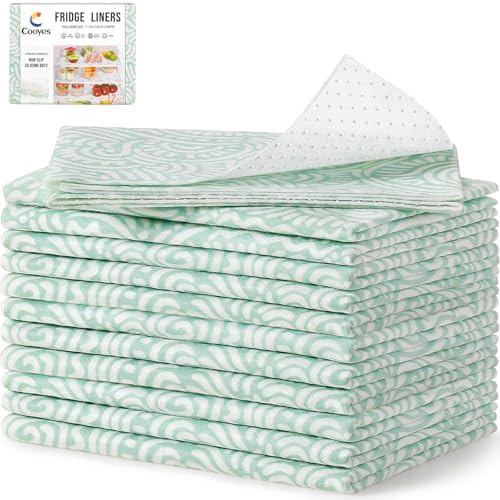 Cooyes 12 Pack Refrigerator Shelf Liners for French Door Fridge, 17.7" × 36" Extra Large, Non-Slip Fridge Mats Machine Washable, Refrigerator Drawer Liner for Glass Shelves Kitchen Cabinet
