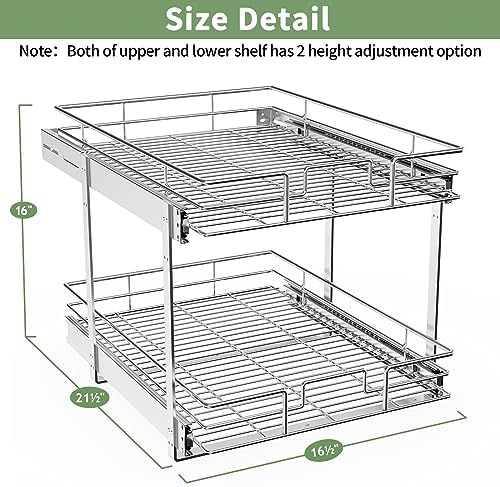 ROOMTEC Pull Out Cabinet Organizer (16½"W x 21½"D),2 Tier Pull Out Storage Shelf Drawer Basket,Sliding Shelves for Base Cabinet Organization in Kitchen, Bathroom, Pantry