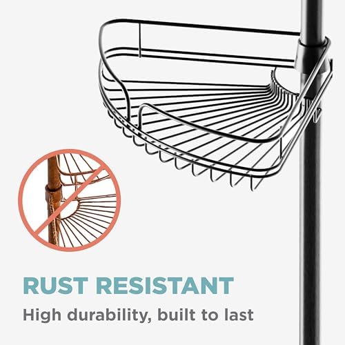 Zenna Home Tension Pole Shower Caddy Corner Organizer, Adjustable Standing Shower Caddy with 4 Baskets and Built in Towel Bar, Rust Resistant Bathroom Tension Rod Organizer, 60 to 97 Inch, Matte Black