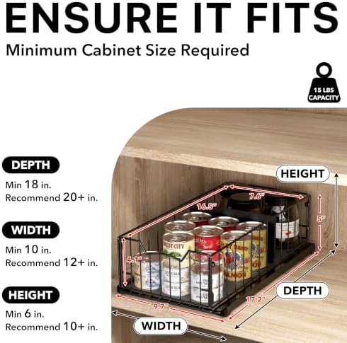 Simple Houseware Pull-Out Cabinet Sliding Basket, 17.2Dx9.7Wx5H, Black