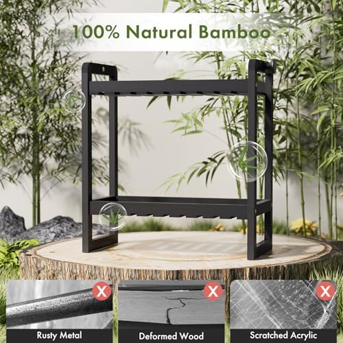 AmazerBath Bamboo Over The Toilet Storage Shelf - 2-Tier Bathroom Organizers and Storage Shelves, 2 in 1 Dual Stable Above Over Toilet Bathrooms Shelf Home Storages Rack for Small Bathroom, Black