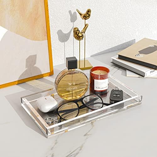 Vanity Tray 8mm Thicken Clear Acrylic Organizer Tray 10.5 * 6" for Bathroom Sink Countertops, Dresser Tops, Toilet, Perfume, Soap, Rings, Earrings and Necklace Small Decorative Tray for Home