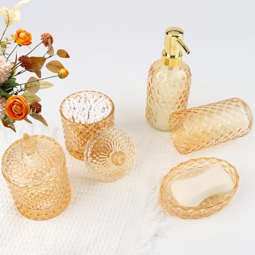 5Pcs Clear Gold Bathroom Accessories Set,Glass Bathroom Accessory Set