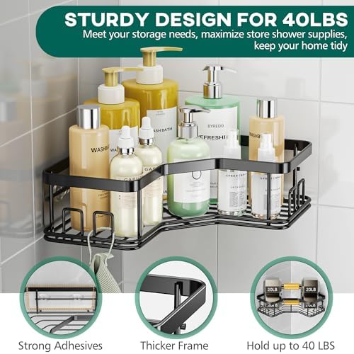 MAXIFFE Corner Shower Caddy (Black XL - 5 Pack)
