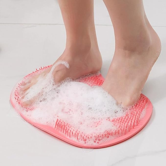Silicone Shower Foot Scrubber Mat, Silicone Shower Foot Brush Pad for Home, 2025 Upgrade with Non-Slip Suction (Orange+Gray)