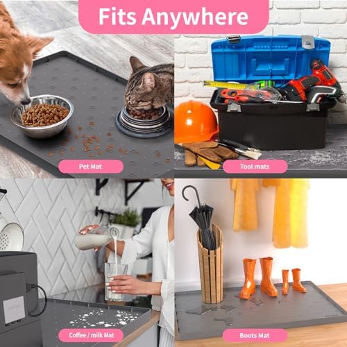 Sdpeia Under Sink Mat 34"×22" Waterproof Silicone Cabinet Liner & Sink Protector for Kitchen & Bathroom, Multi-Purpose Organizers Tray for Pets, Laundry, Cat Litter Mat, Gray (Pack of 3)
