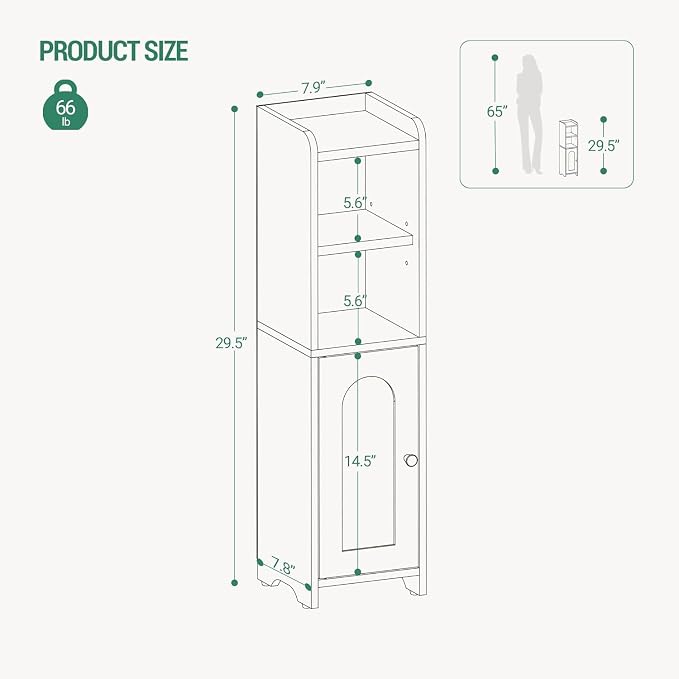 Hzuaneri Bathroom Storage Cabinet, Corner Floor Cabinet with Doors and Adjustable Shelf, Narrow Toilet Paper Cabinets, Bathroom Organizer for Small Spaces, Brown BC19701X
