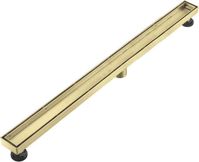 AVSIILE Linear Shower Floor Drain, Brushed Gold 54 Inch 304 Stainless Steel Bathroom Drains Kit, Rectangular Shower Trench Drain with Reversable Tile-in Pattern Drain Cover & Hair Catcher