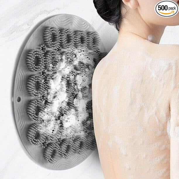 Nazarians Wall-Mounted Silicone Shower Scrubber- Hands-Free Back & Foot Body Scrub with Suction Cups, Gray - Gentle & Effective Bathroom Scrubber for Men & Women - Durable Design for Daily Shower Use