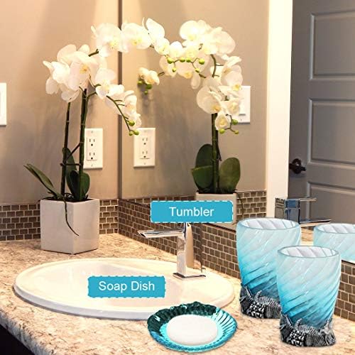 Bathroom Accessory Set, 5 PCS Bath Ensemble Set Includes Soap Dispenser, Soap Dish, Tumbler, Toothbrush Holder - Polyresin Glass for Home, Office, Superior Hotel