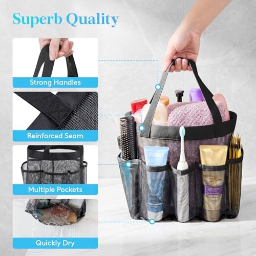 Lifewit Mesh Shower Caddy Portable, Dorm Room Essential, 2 Pack, Black&Pink