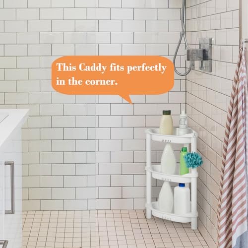 ELYKEN Corner Shower Caddy Standing, 3 Tier Plastic Shower Organizer, White