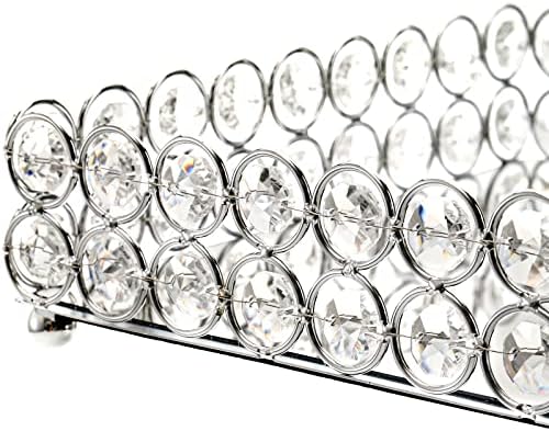 Hedume Crystal Cosmetic Mirrored Makeup Tray, 12.3" x 8", Large Jewelry Organizer, Ornate Decorative Vanity Tray for Dresser, Countertop, Wedding, Home, Bathroom (Pack of 2)