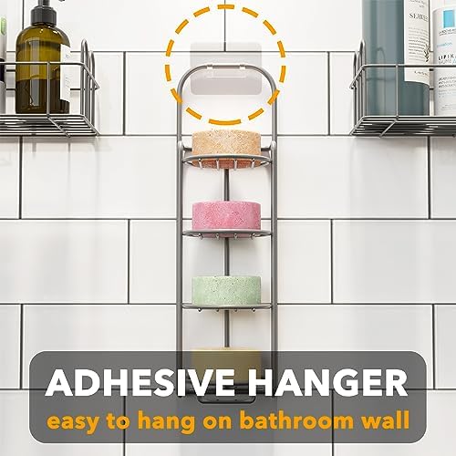 SpaceAid 4 Tier Shampoo Bar Holder for Shower, Self Draining Soap Bar Holders Caddy for Bathroom Wall and Kitchen Sink, Shampoo Bar Dish Rack, Stainless Steel Bar Soap Holder (Gray)