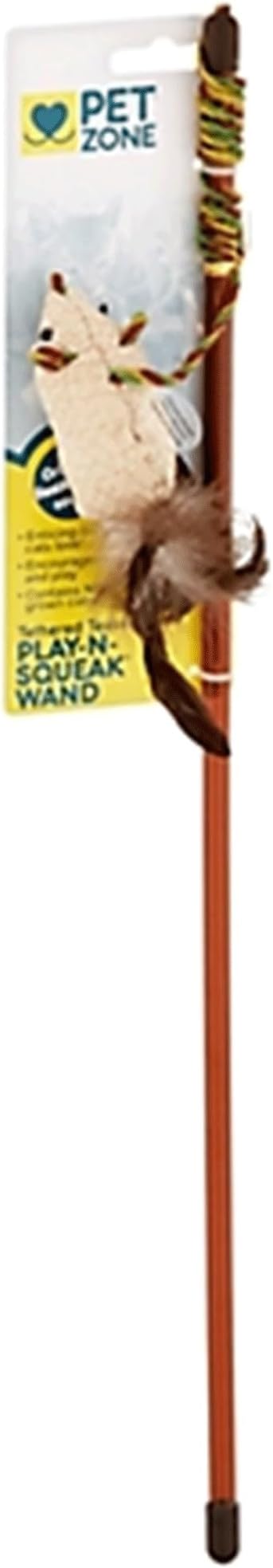 Pet Zone Play-N-Squeak Tether Teaser Wand Cat Toy with Real Mouse Sounds | Dangle and swish to spark chasing, pouncing and leaping exercise, audible effects trigger natural hunting instincts daily