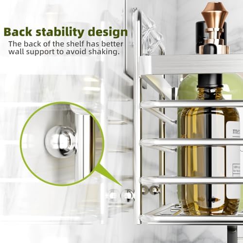 Yougai Shower Caddy, Shower Organizer with Soap Holder and Hooks, Rustproof Shower Shelves, No Drilling Bathroom Organizers and Storage, Wall-Mounted Kitchen & Home Decor (Silver)