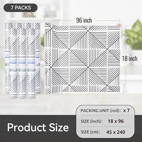 FIFTY FEET 18"x96" Non-Adhesive Shelf Liner for Kitchen Cabinets and Drawers, Washable Non-Slip PVC Cabinet Liner (Black Modern)(7 Roll)
