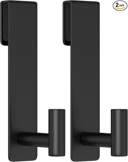Shower Door Hooks, (7.5 Inch) Extended Towel Hooks for Bathroom Frameless Glass Shower Door, Stainless Steel Heavy Duty Hooks for Hanger Robe,Towel (Black ''T'' Shape 2 Pack)