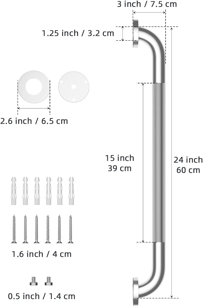 24 Inch Anti Slip Shower Grab Bar, Munzong 2 Pack Stainless Steel Bathroom Grab Bar, Brushed Nickel Knurled Bathroom Balance Bar,Safety Hand Rail Support Handicap Elderly Senior Assist Bath Handle