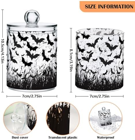 2 Pack Plastic Qtips Holder Bats Bathroom Organizer Canisters for Cotton Balls/Swabs/Pads/Floss,Plastic Apothecary Jars for Vanity
