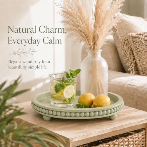 Sage Green Coffee Table Tray, 12" Round Wooden Decorative Tray