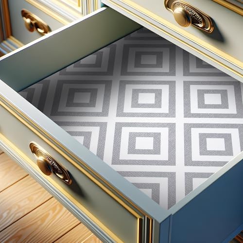 FIFTY FEET 18"x96" Non-Adhesive Shelf Liner for Kitchen Cabinets and Drawers, Washable Non-Slip PVC Cabinet Liner (Gray Plaid)(1 Roll)