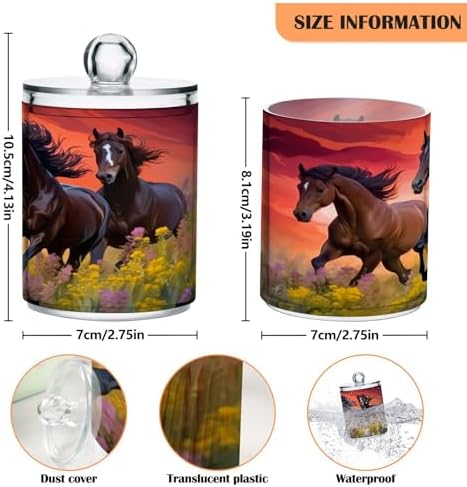 Horse Riders in The Sunset 2 Pack Clear Plastic Qtip Holder Dispenser Set,Bathroom Storage Canister for Cotton Swabs, Balls, Dental Floss,Pads,Organize with Apothecary Jars