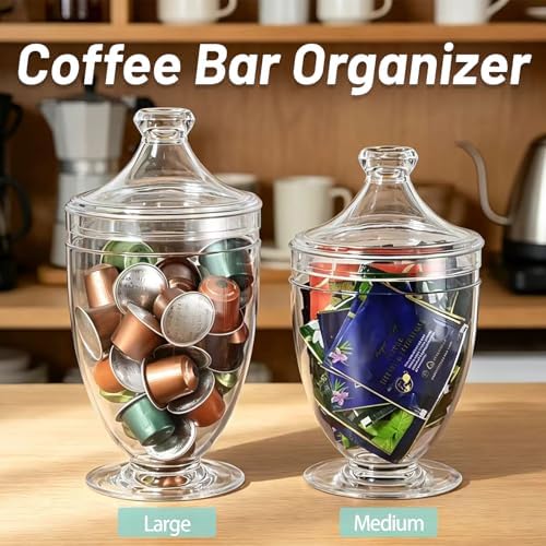 Acrylic Apothecary Jars with Lids, 3-Piece Vanity Organizer Canisters, Storage Container Jars for Bathroom, Laundry Room, Kitchen, Candy Buffet