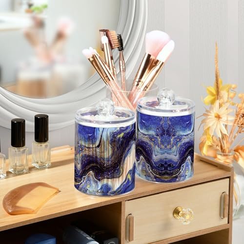 MNSRUU 4 Pack Qtip Holder Organizer Dispenser Purple Blue Marbling Bathroom Storage Canister Cotton Ball Holder Bathroom Containers for Cotton Swabs/Pads/Floss