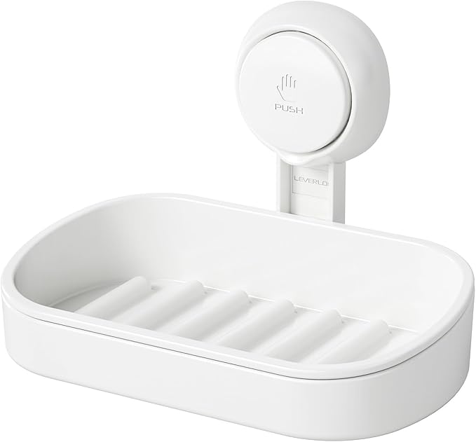 Soap Holder, Soap Dish for Shower, Suction Cup Bar Soap Holder | Soap Bar Holder for Shower, Wall Mounted Self Draining, NO Drill Sponge Holder for Bathroom, Bathtub Kitchen Sink, White