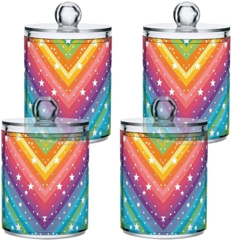 MNSRUU 2 Pack Qtip Holder Organizer Dispenser Rainbow Stars Bathroom Storage Canister Cotton Ball Holder Bathroom Containers for Cotton Swabs/Pads/Floss