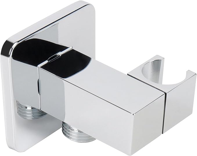 NearMoon Wall Supply Elbow with Handheld Shower Holder - Square Shower Bracket with Flange G1/2 Shower Hose Connector, Wall Mounted Drop Union Male Water Outlet (Chrome Finish)