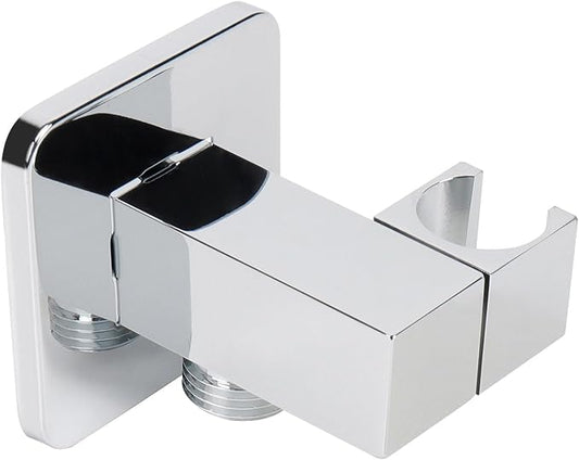NearMoon Wall Supply Elbow with Handheld Shower Holder - Square Shower Bracket with Flange G1/2 Shower Hose Connector, Wall Mounted Drop Union Male Water Outlet (Chrome Finish)