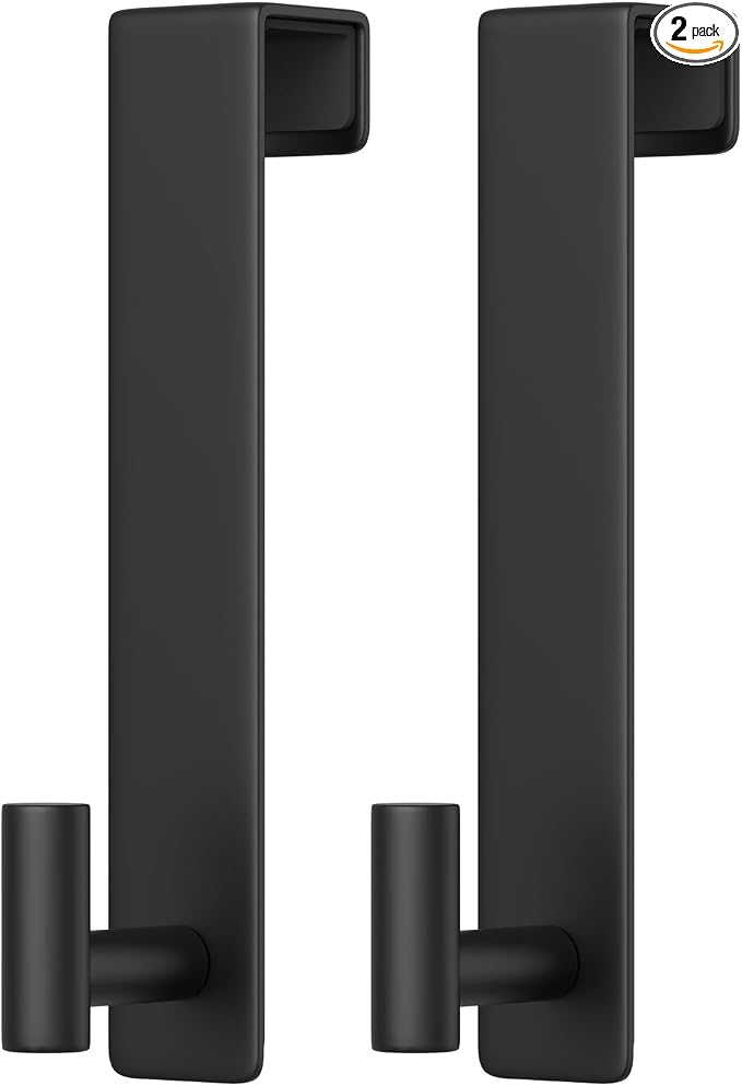 PMMASTO 10 Inch Extended Over The Door Hooks 2-Pack, Rustproof Stainless Steel Door Hanger with Non-Slip Pads for Bathroom Kitchen Entryway (Black, Fits 1-3/4" Thick Door, T Shape 2 Pack)